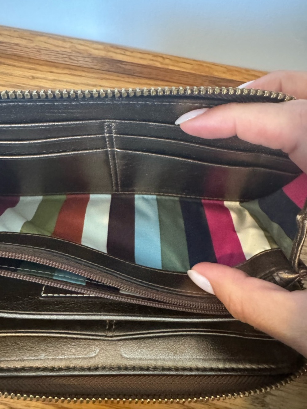 Coach Signature Zip-Around Wallet in Brown and Tan - Picture 6 of 8